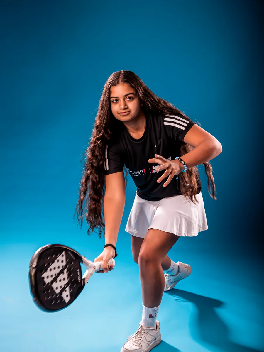 Padel player Farida Osman with her racket